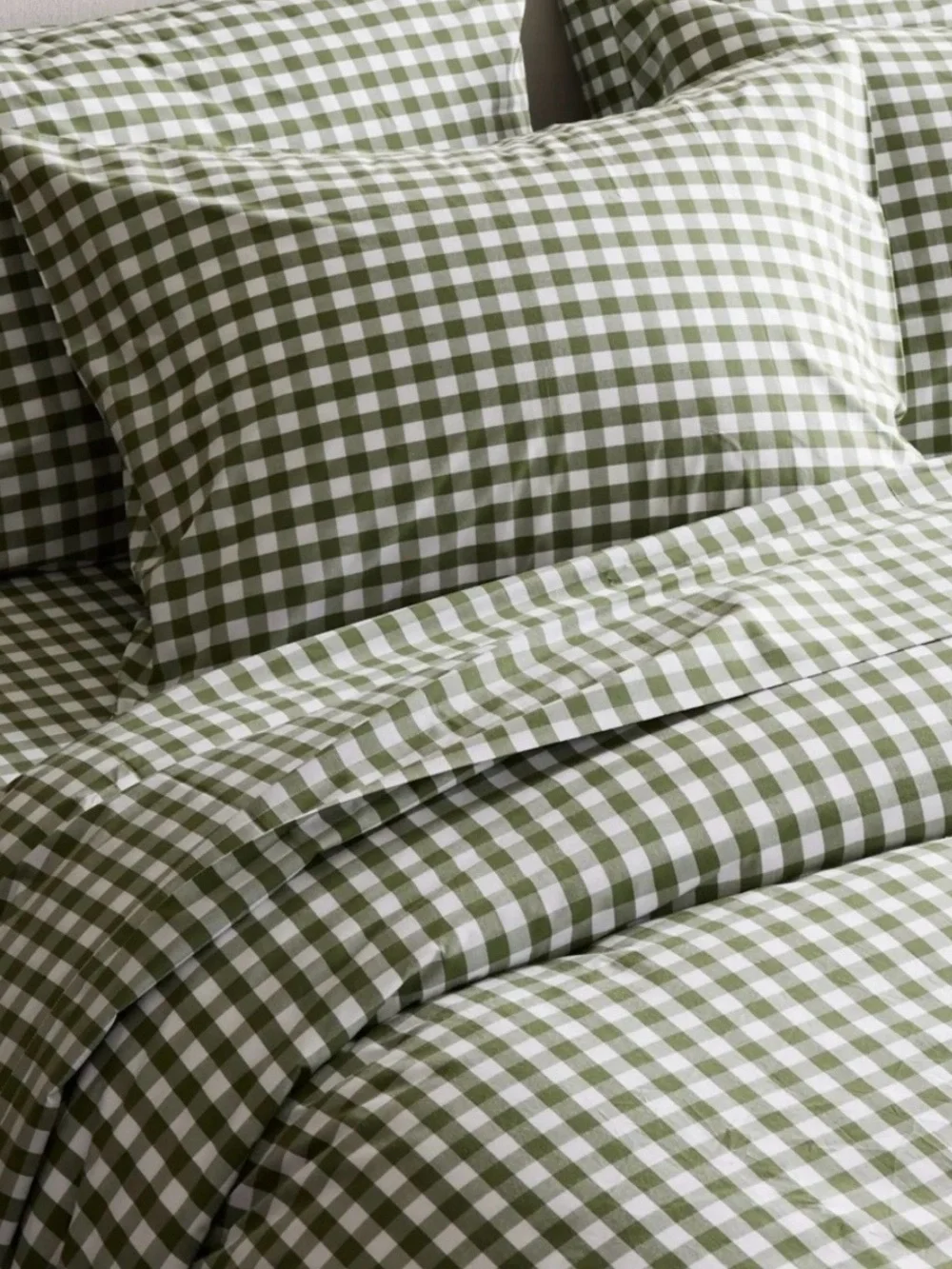 NWT Quince Organic Crisp Percale Gingham Sheet Set, Twin (Olive)